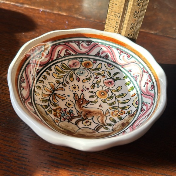 🇵🇹 Ceramicas De Caimbra hand painted 4” bowl from Portugal. Pink/yellow/green - Picture 7 of 9